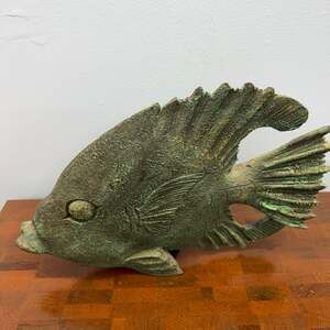 Fish Sculpture Decor Vintage Patina Look Wood Composite Angel Fish Sculpture